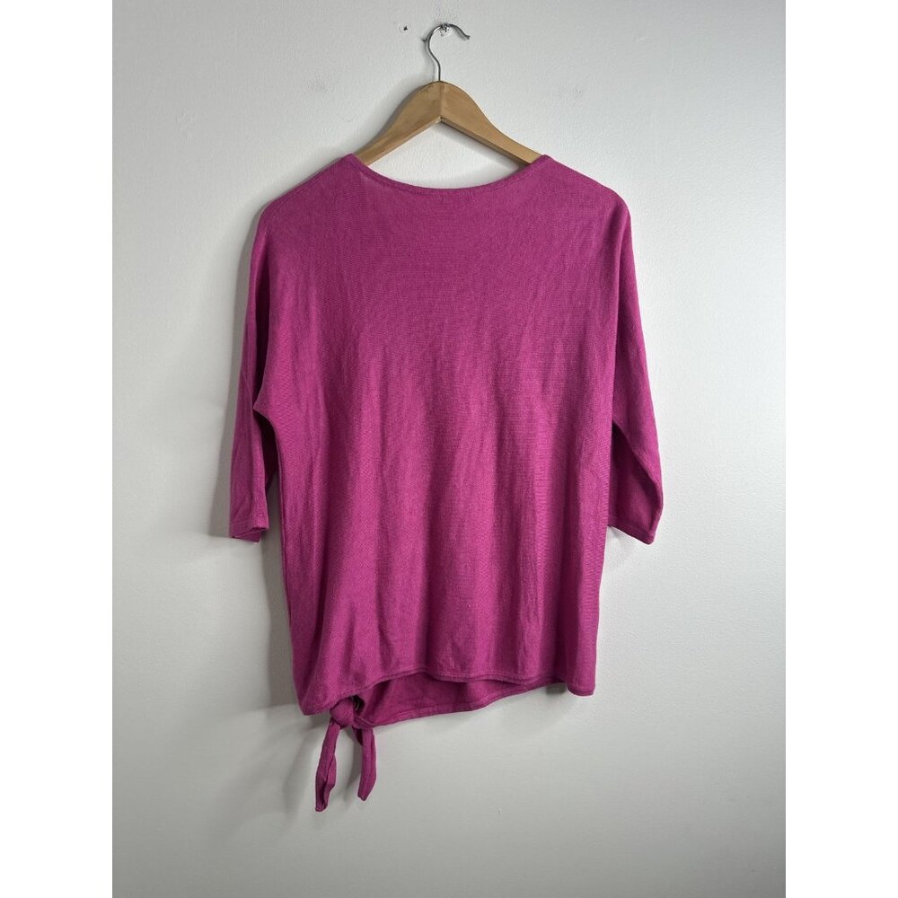 J Jill Sweater Blouse Womens XS Linen Blend 3/4 Sleeve Tie Hem Pullover Top - Picture 7 of 9